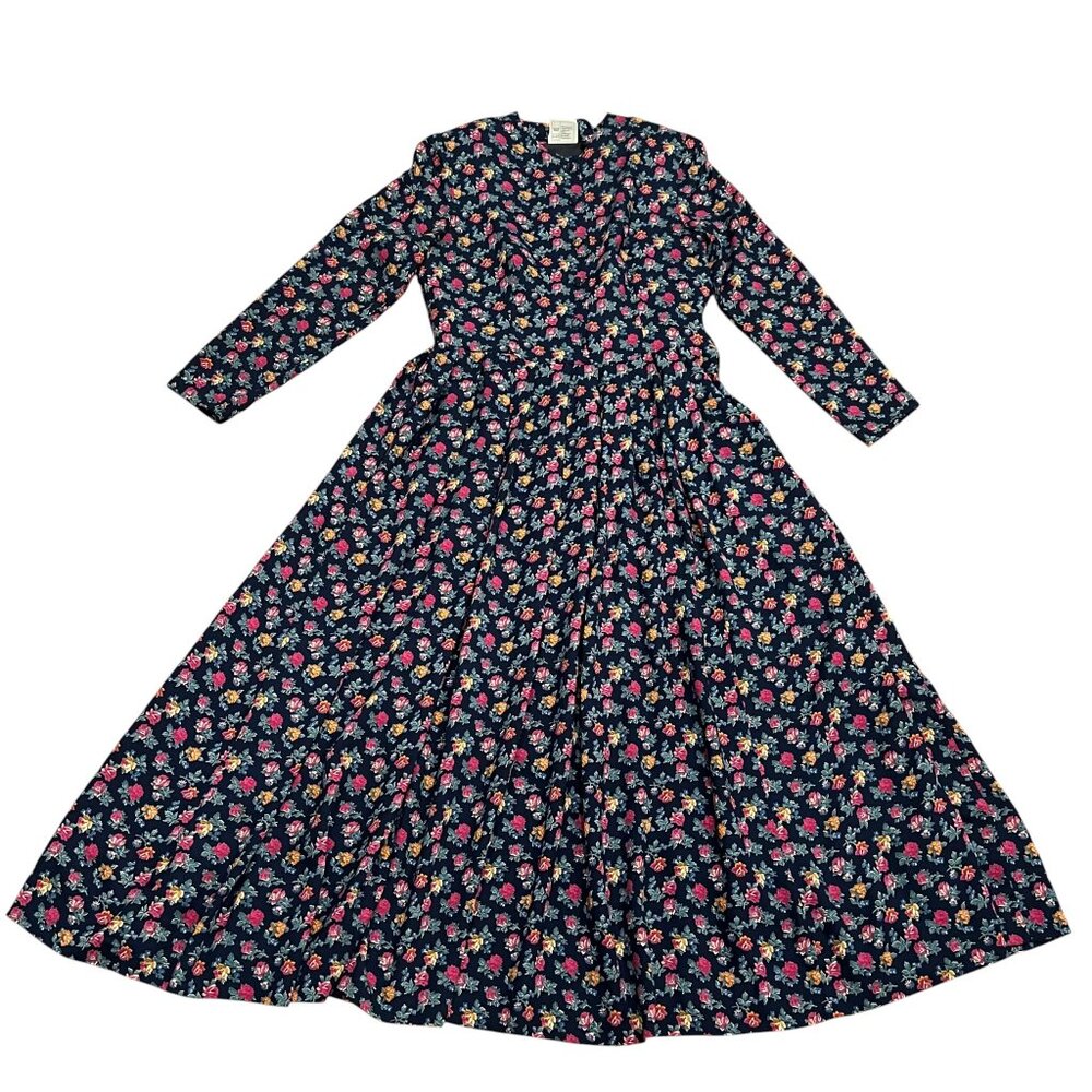 Laura Ashley Vtg Floral Midi Dress, Navy, US 10